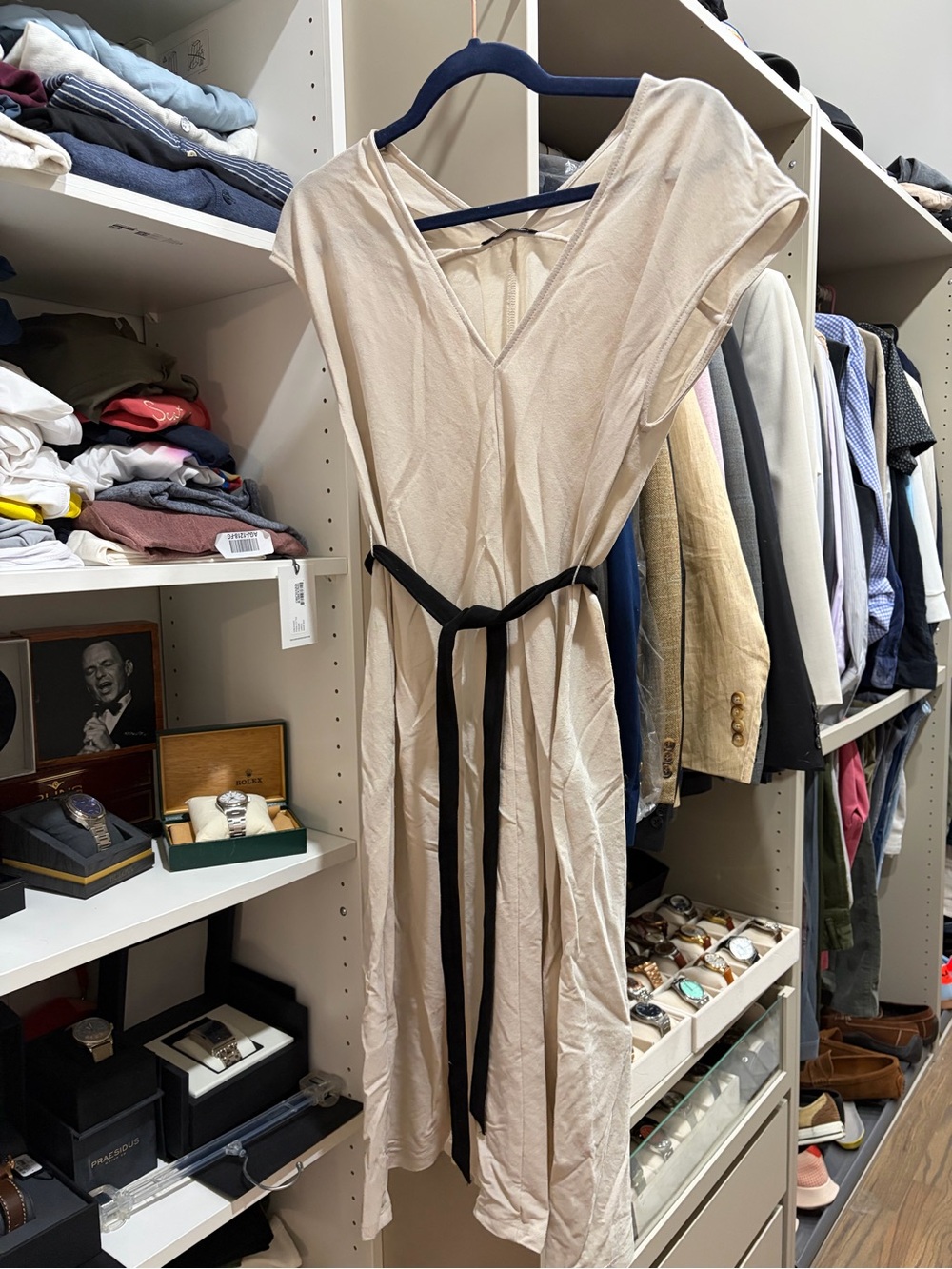 Zara Cream Midi Dress with Black Tie Belt